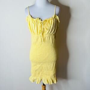 Revamped Yellow Smocked Ruffled Mini Sundress